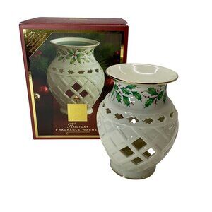New Lenox Holiday Wax Melt Warmer 6.25” Ceramic Fragrance Warmer, Holly Trim